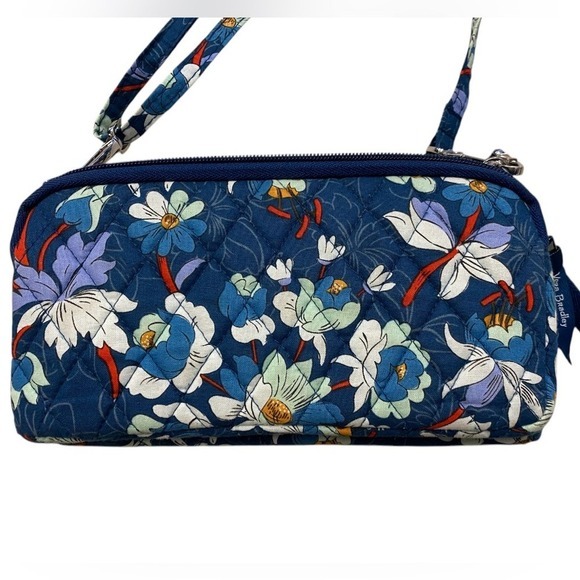 Vera Bradley RFID Wallet Crossbody Purse Blue Floral Quilted - Picture 3 of 5